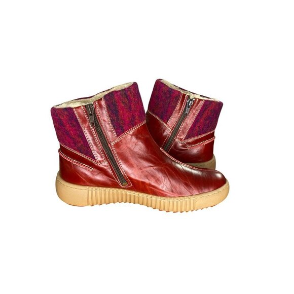 Josef Seibel Maren 22 Red Leather & Wool Ankle Boots With Sherpa Lining Size 6 - Picture 5 of 9